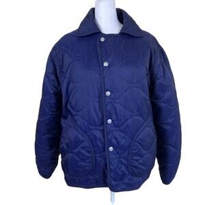 R45 45RPM Sz 1 Navy Quilted Jacket Snap Closure Patch Pockets Chore Coat Padded